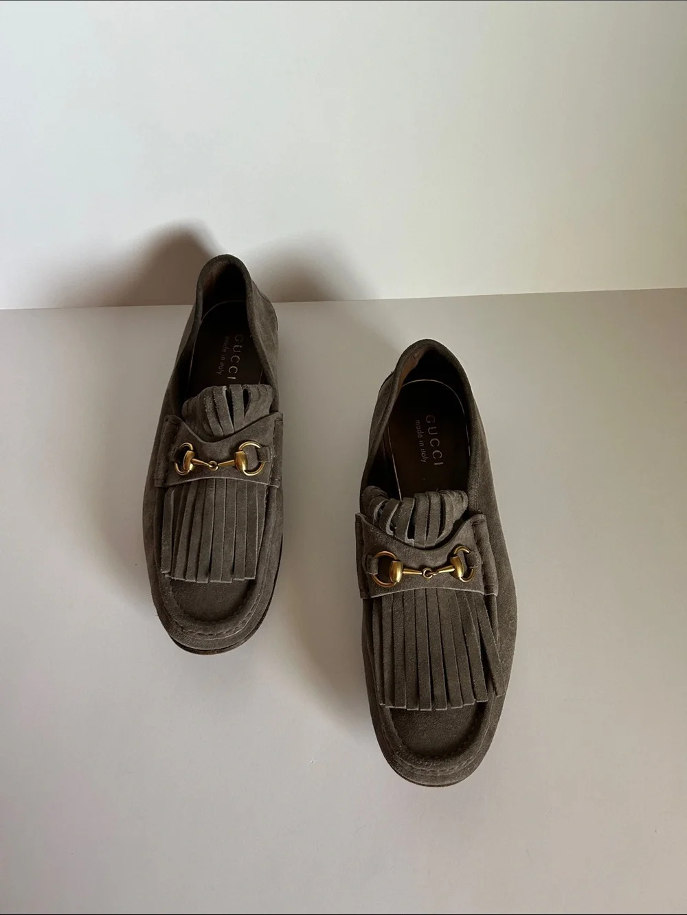 Gucci Brown Suede Fringe Horsebit Loafers